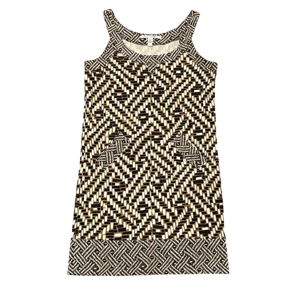 Diane von Furstenberg 100% Silk Knit Shift Dress Womens 10 Brown Stretch
